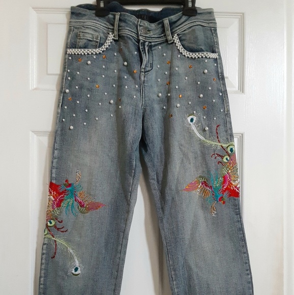 Unique Vintage Rhinestone Pearl Jeans - Picture 1 of 4
